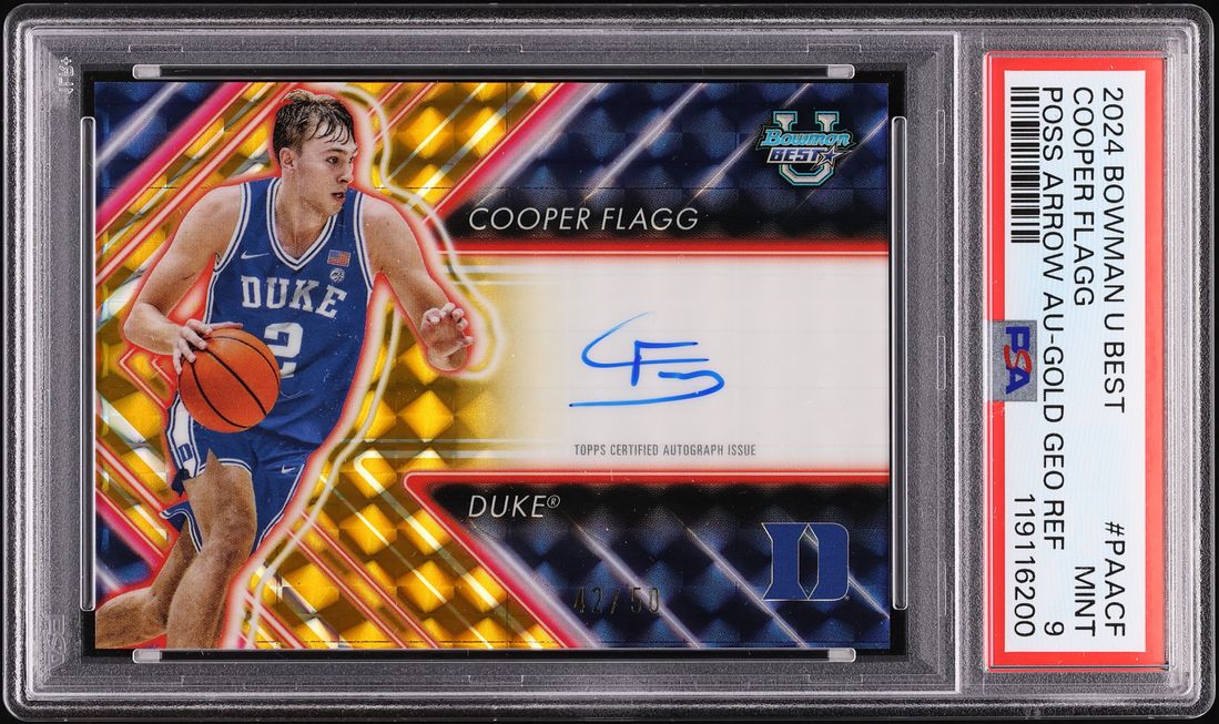 2024 Bowman Best U Possession Arrow Gold Geo Cooper Flagg RC AUTO /50 PSA 9 - Main Image