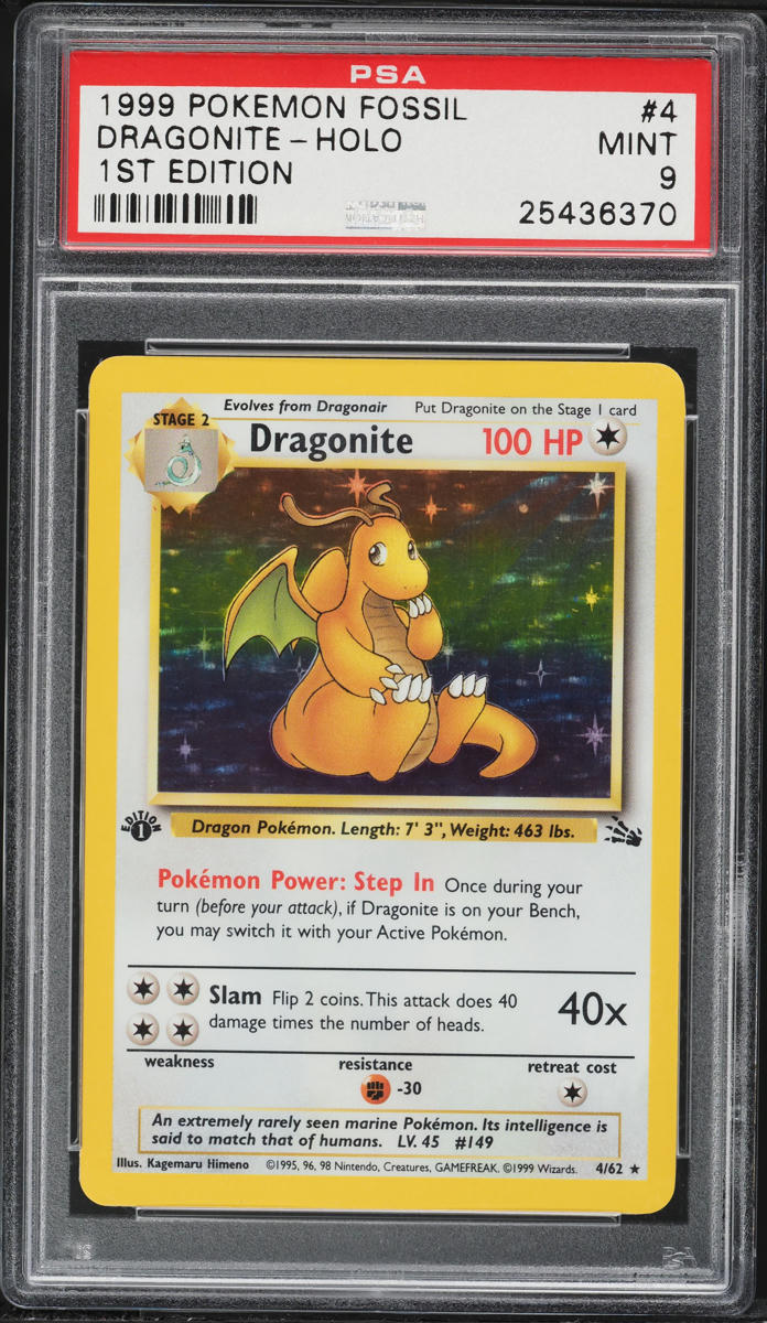 1999 Pokemon Fossil 1st Edition Holo Dragonite #4 PSA 9 MINT