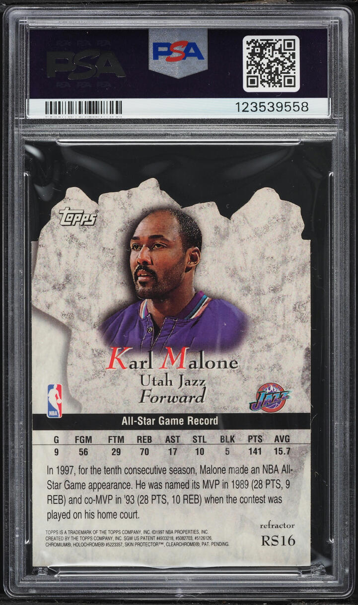 1997 Topps Rock Stars Refractor Die-Cut Karl Malone #RS16 PSA 10 GEM MINT