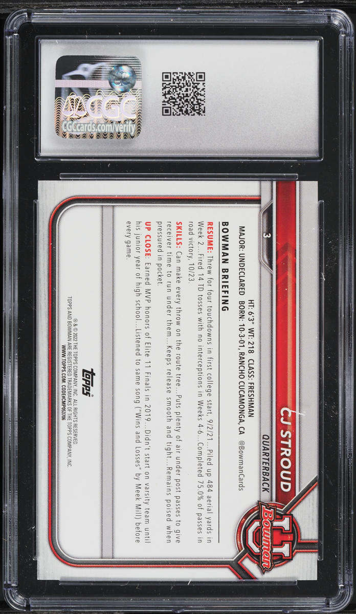 2021 Bowman University C.J. Stroud ROOKIE #3 CGC 9 MINT