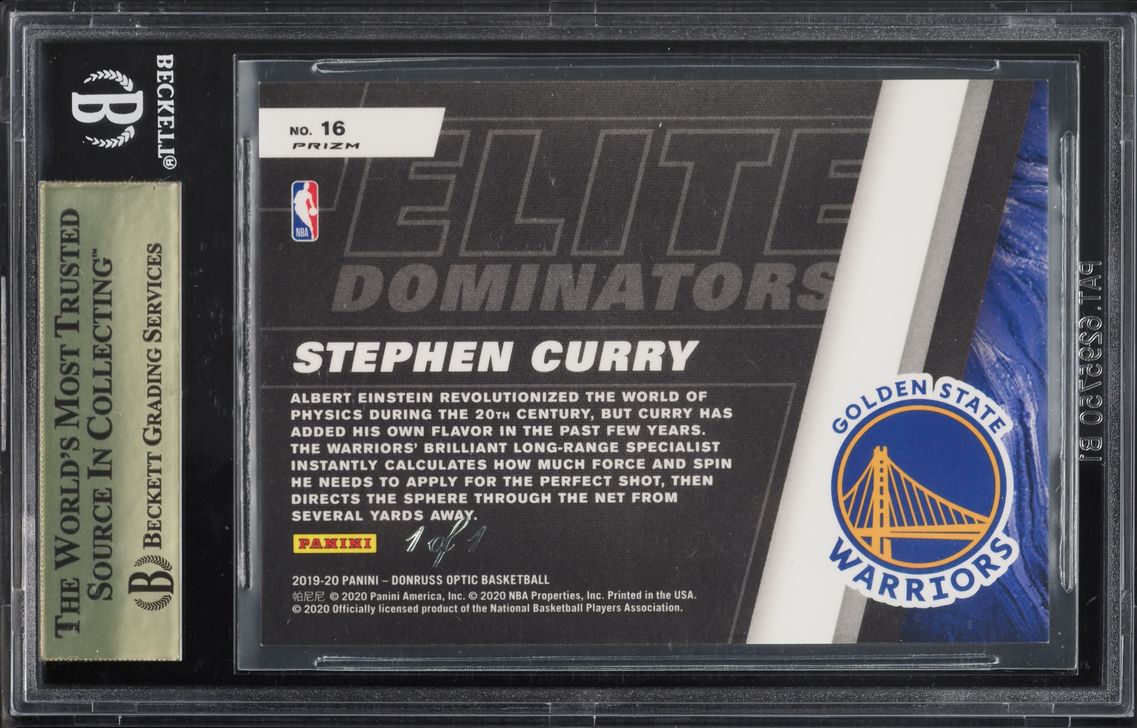 2019 Donruss Optic Elite Dominators Gold Vinyl Stephen Curry 1/1 #16 BGS 9.5 GEM MINT