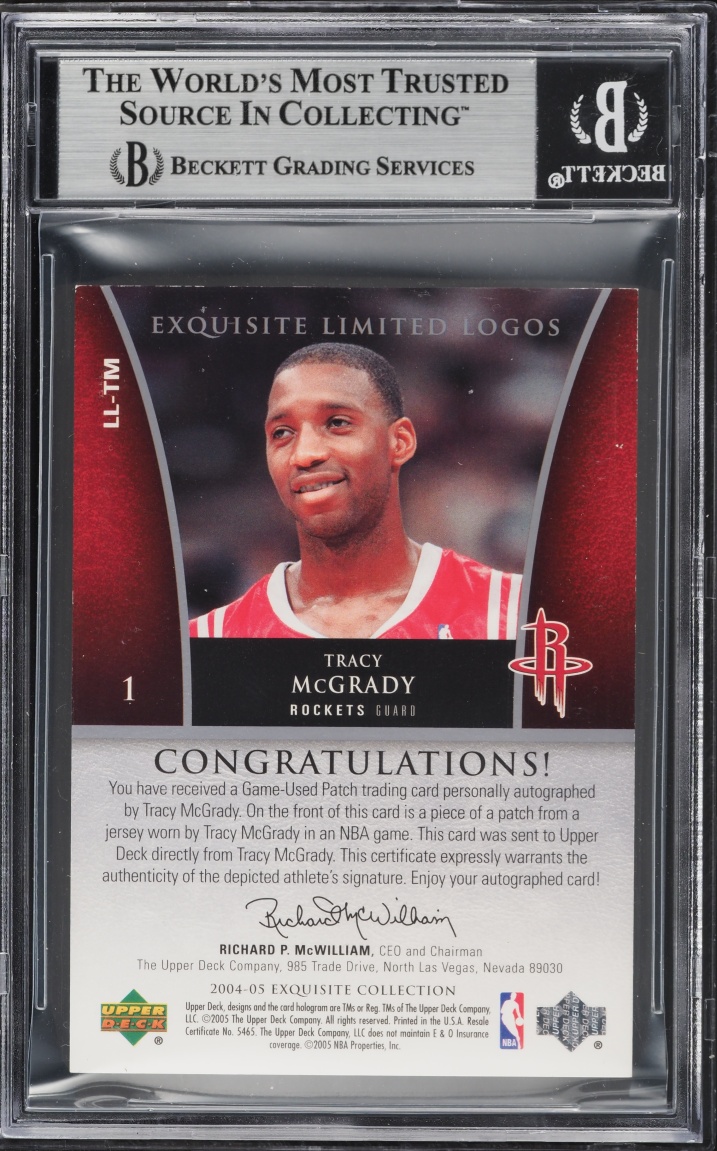 2004 Exquisite Collection Limited Logos Tracy McGrady PATCH AUTO /50 #LL-TM BGS 8 NM-MT
