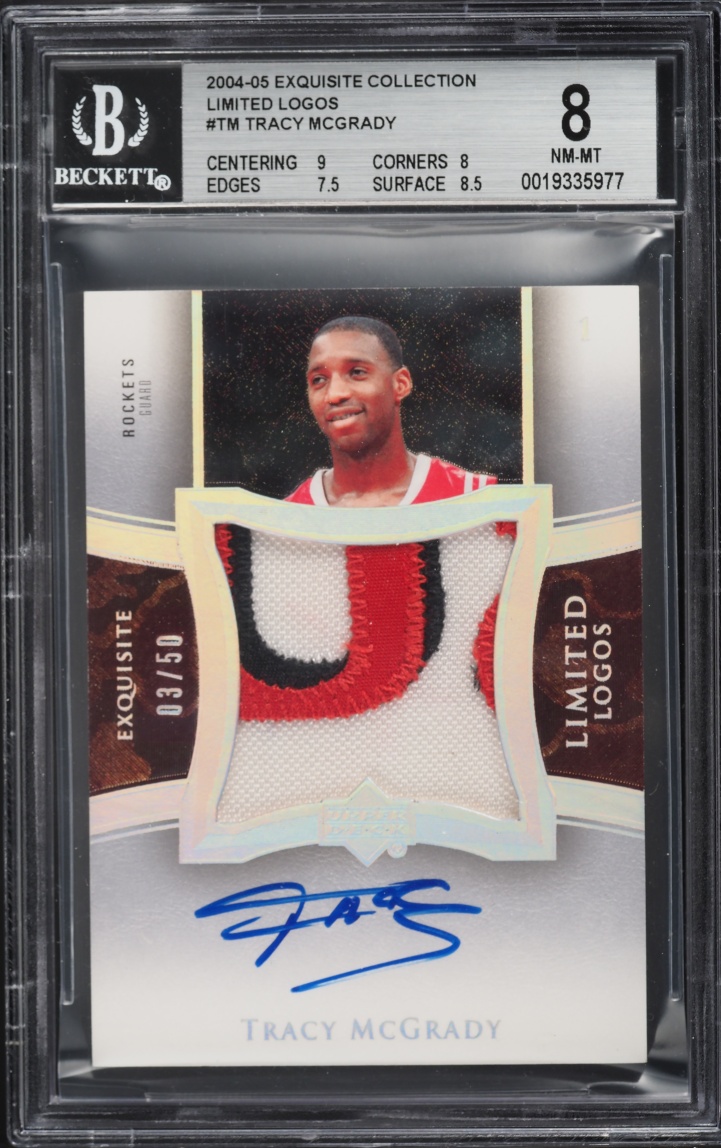2004 Exquisite Collection Limited Logos Tracy McGrady PATCH AUTO /50 #LL-TM BGS 8 NM-MT