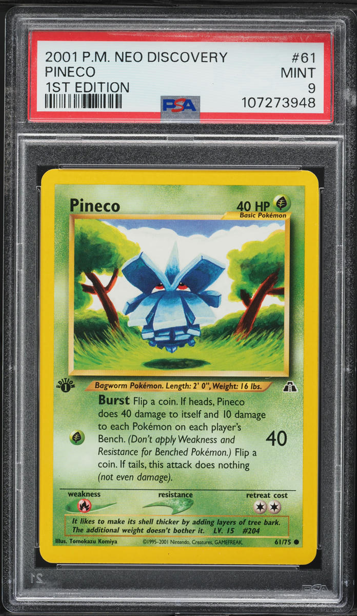 2001 Pokemon Neo Discovery 1st Edition Pineco #61 PSA 9 MINT