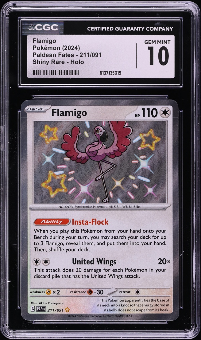 2024 Pokemon Scarlet & Violet Paldean Fates Shiny Rare Flamigo #211 CGC 10 GEM MINT
