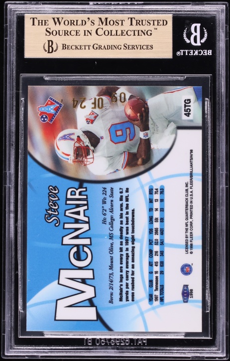 1998 Fleer Brilliants 24-Karat Gold Steve McNair JERSEY # 9/24 #45 BGS 9.5 GEM MINT - Photo 2