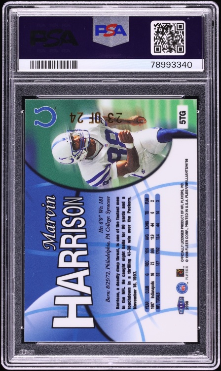 1998 Fleer Brilliants 24-Karat Gold Marvin Harrison /24 #5TG PSA 9 MINT - Photo 2