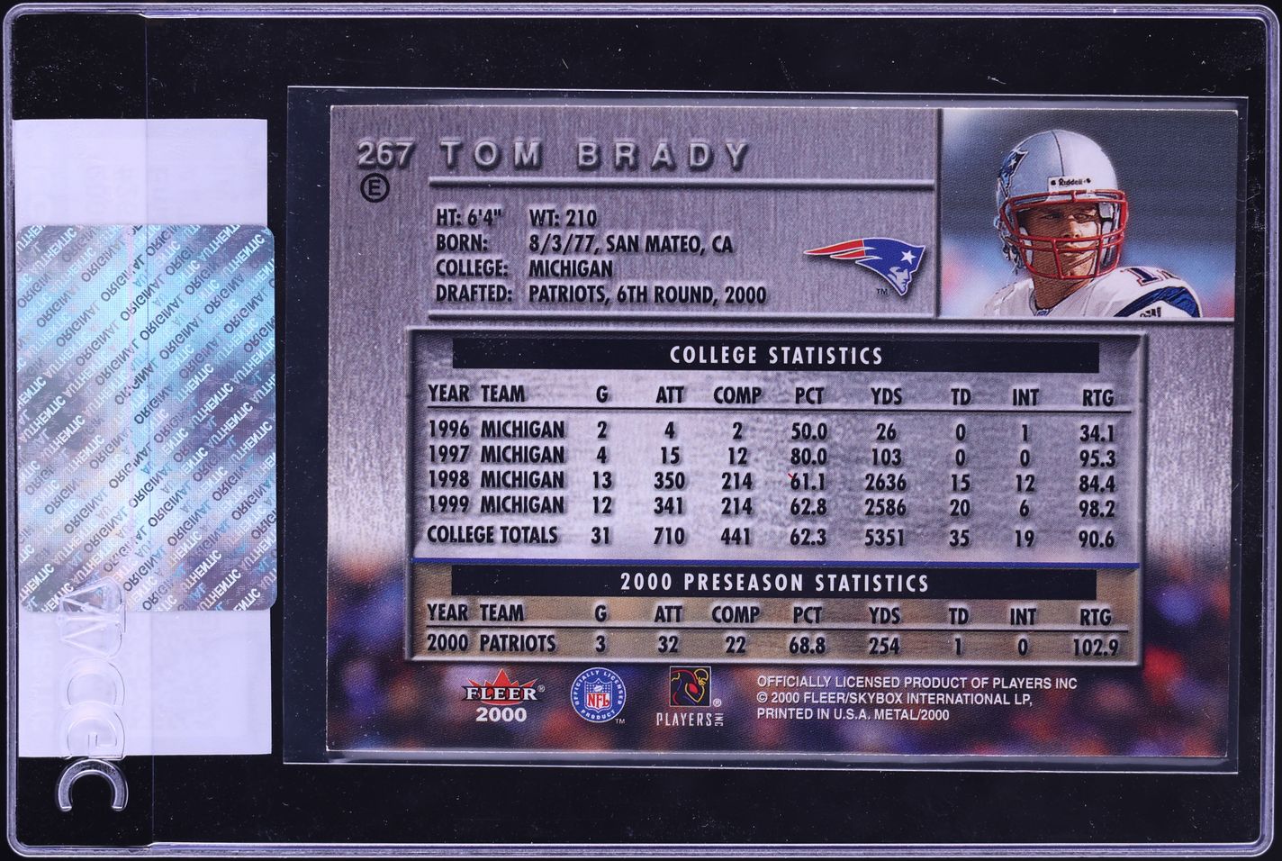 2000 Metal Emerald Tom Brady ROOKIE #267 CGC ALTERED AUTH