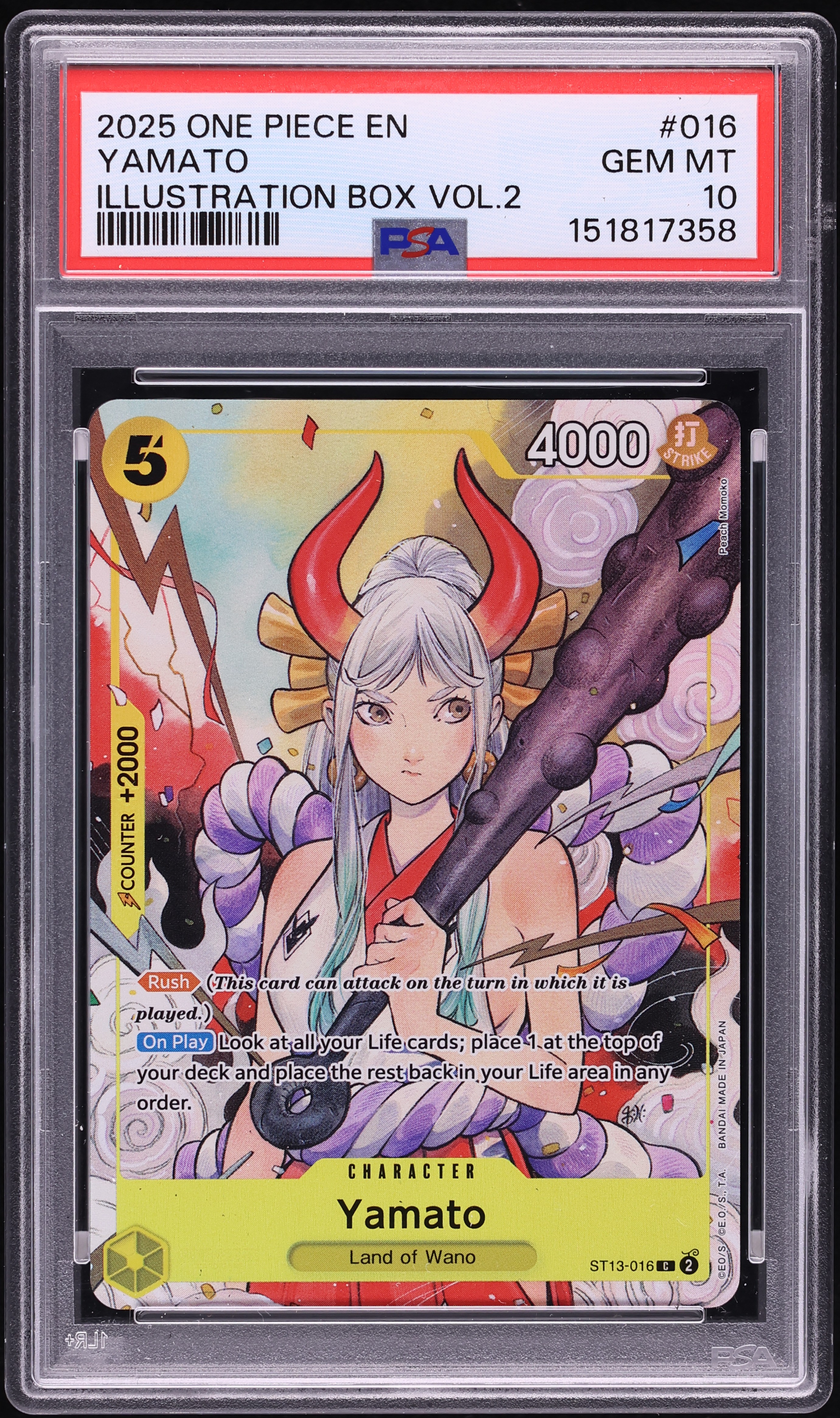 2025 One Piece Promo Illustration Box Vol.2 Alt Art Yamato #ST13-016 PSA 10 GEM MINT