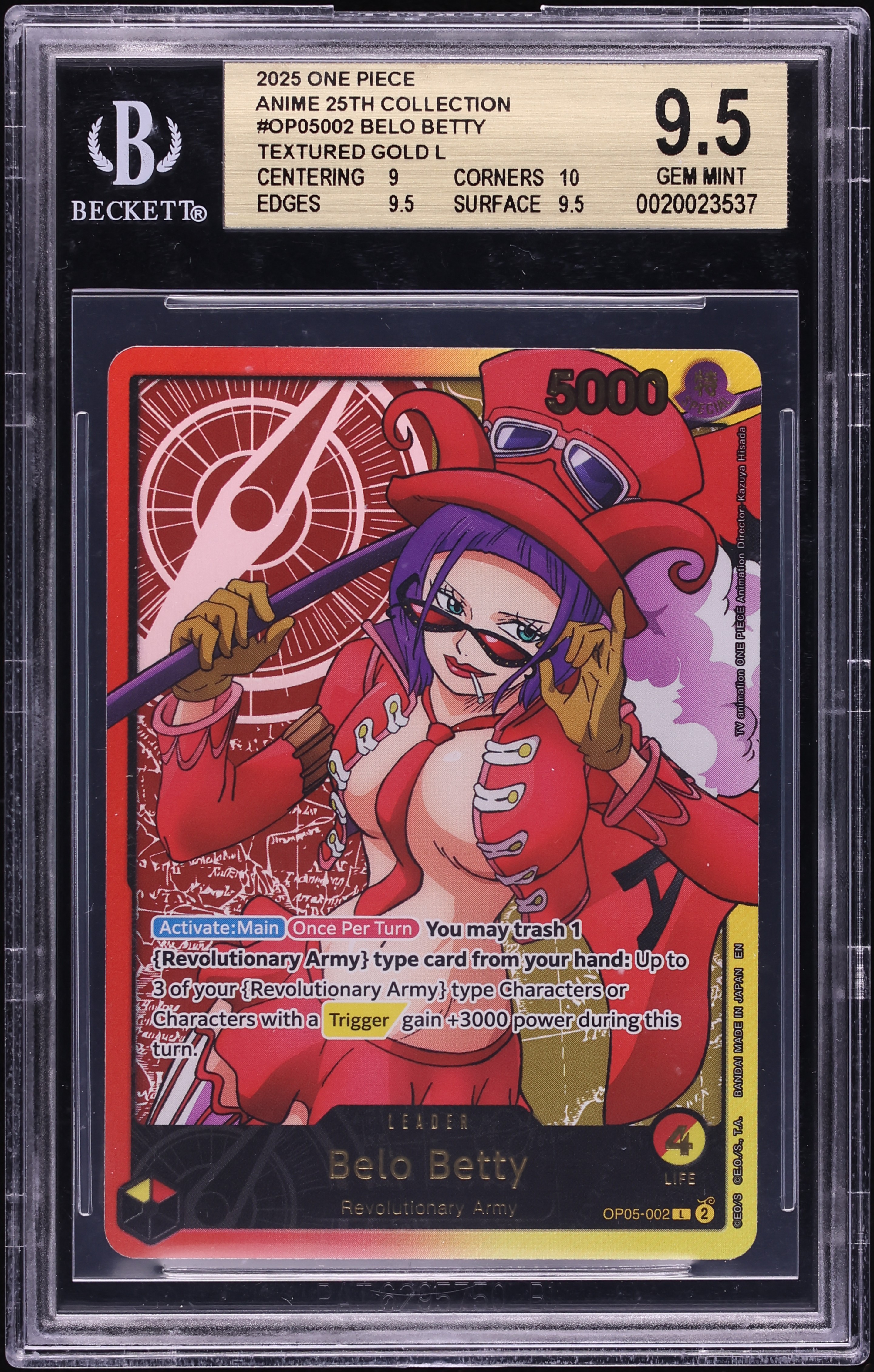 2025 One Piece Anime 25th Collection Textured Gold Leader Belo Betty #OP05002 BGS 9.5 GEM MINT