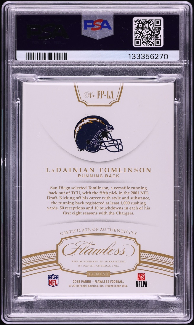 2018 Panini Flawless Penmanship LaDainian Tomlinson AUTO DNA 10 /15 #FP-LA PSA 9 MINT - Photo 2