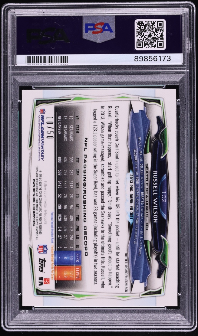 2014 Topps Chrome Gold Refractor Russell Wilson /50 #102 PSA 8 NM-MT - Photo 2