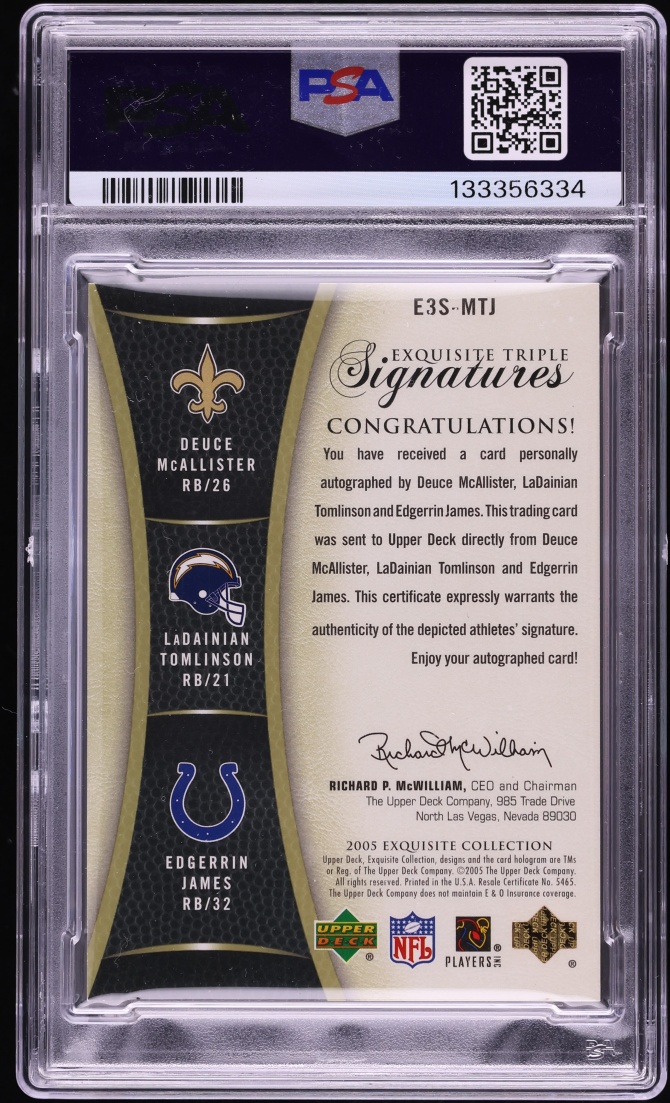 2005 Exquisite Collection Triple McAllister Tomlinson James AUTO 15/15 #E3S-MTJ PSA 8 NM-MT - Photo 2