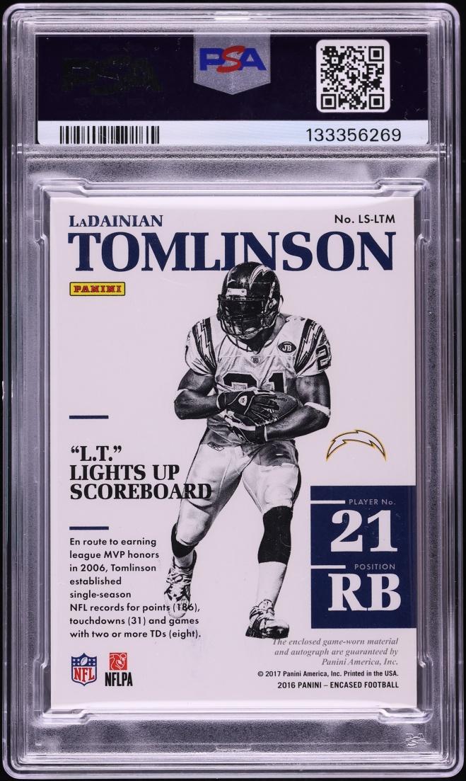 2016 Panini Encased Legendary Swatch Gold LaDainian Tomlinson PATCH AUTO DNA 10 /5 PSA 9 MINT - Photo 2