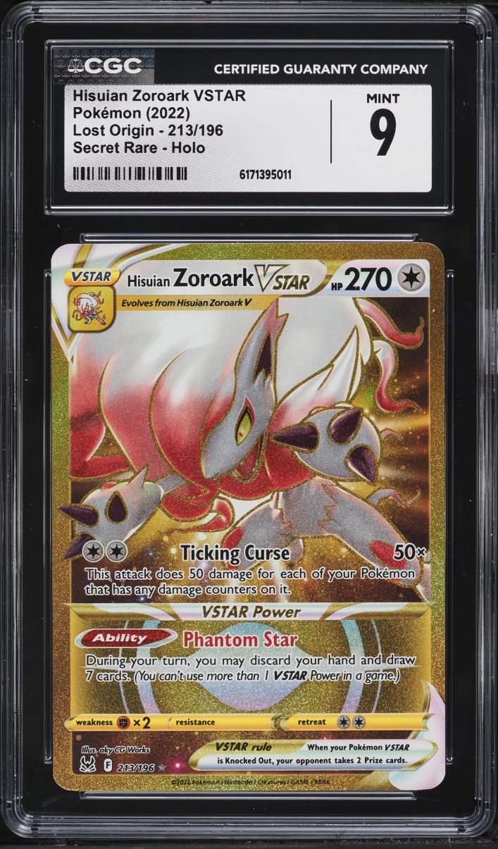 2022 Pokemon Sword & Shield Lost Origin Gold Rare Hisuian Zoroark VSTAR #213 CGC 9 MINT