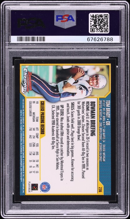 2000 Bowman Chrome Tom Brady ROOKIE #236 PSA 8 NM-MT - Photo 2