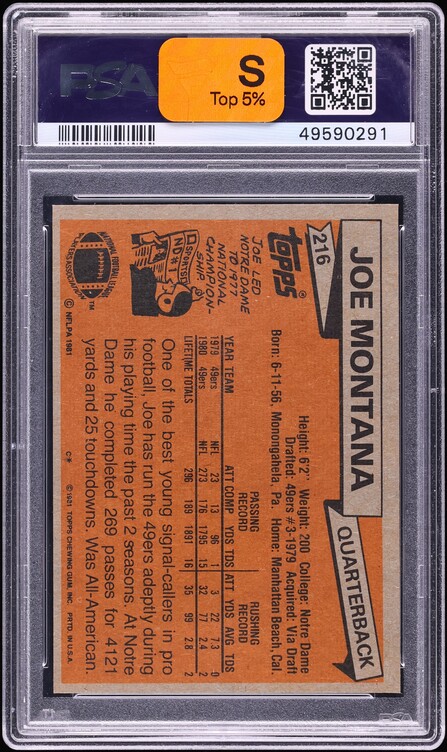 1981 Topps Football Joe Montana ROOKIE #216 PSA 8 NM-MT - Photo 2