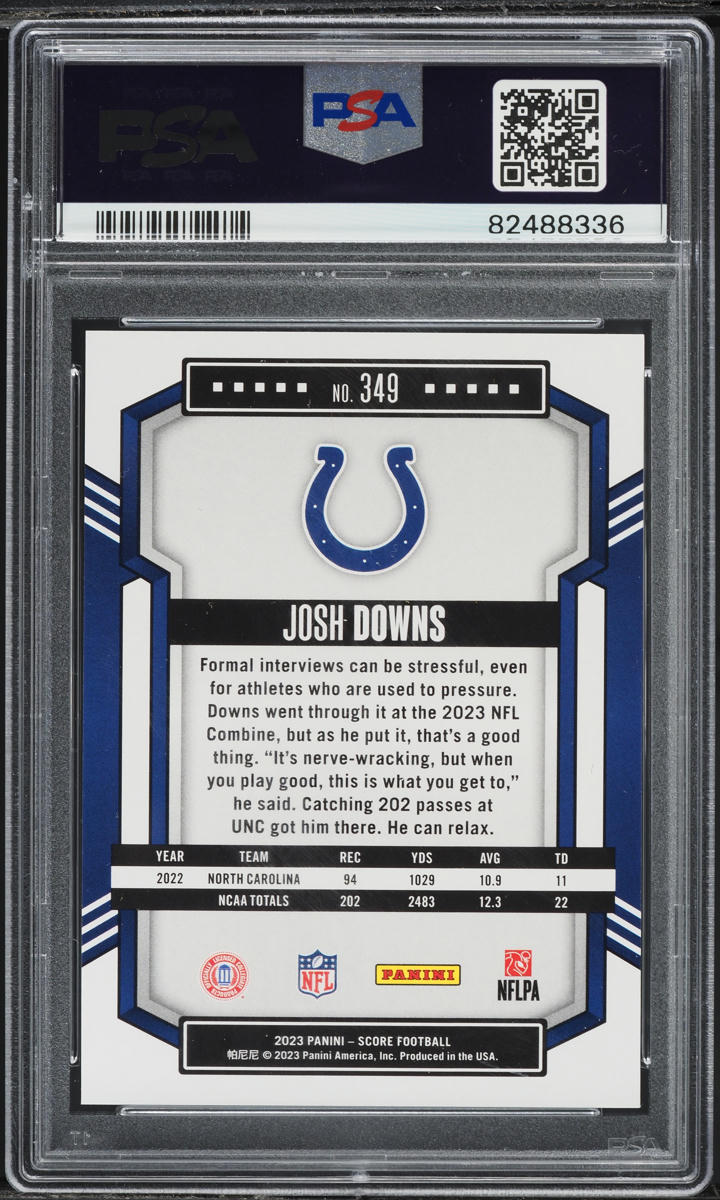 2023 Score Football Josh Downs ROOKIE #349 PSA 10 GEM MINT