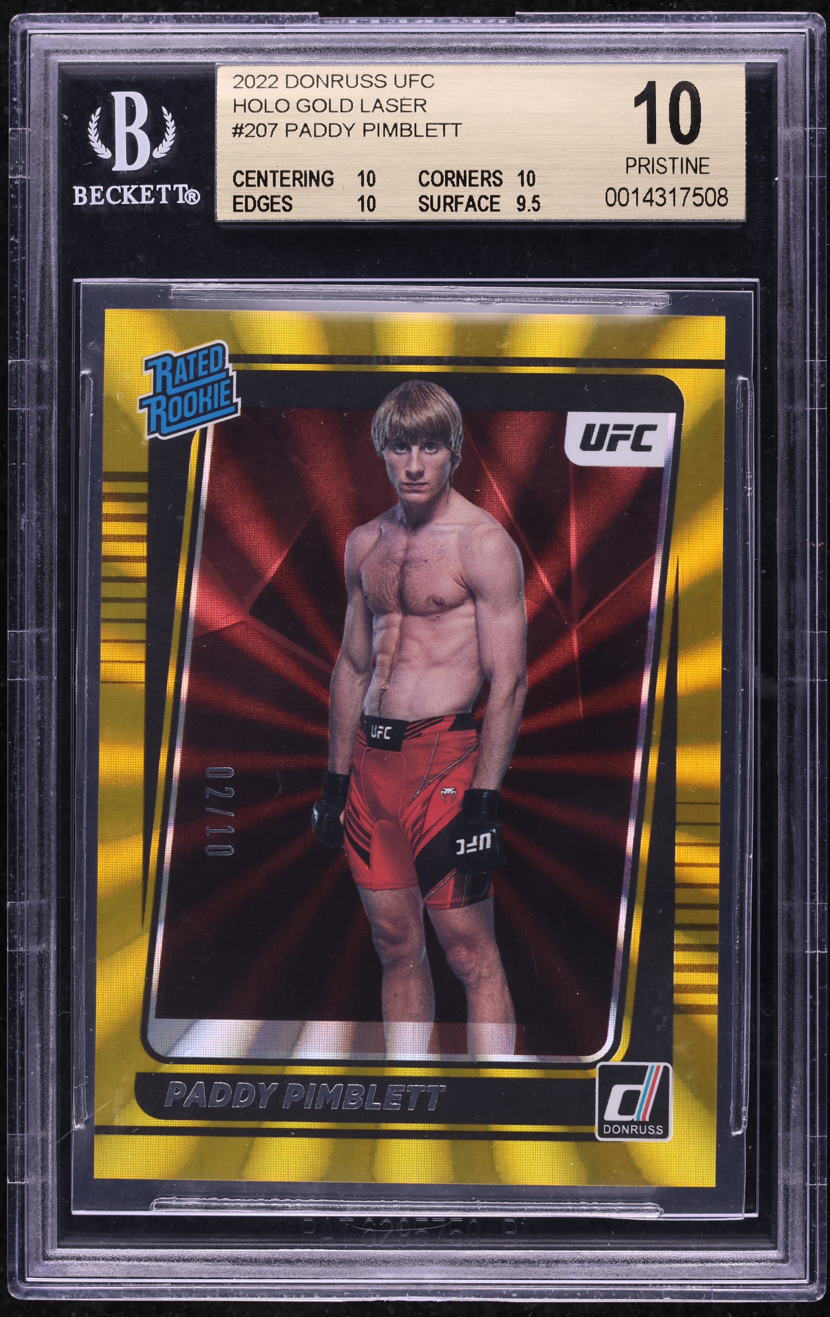 2022 Donruss UFC Holo Gold Laser Paddy Pimblett /10 #207 BGS 10