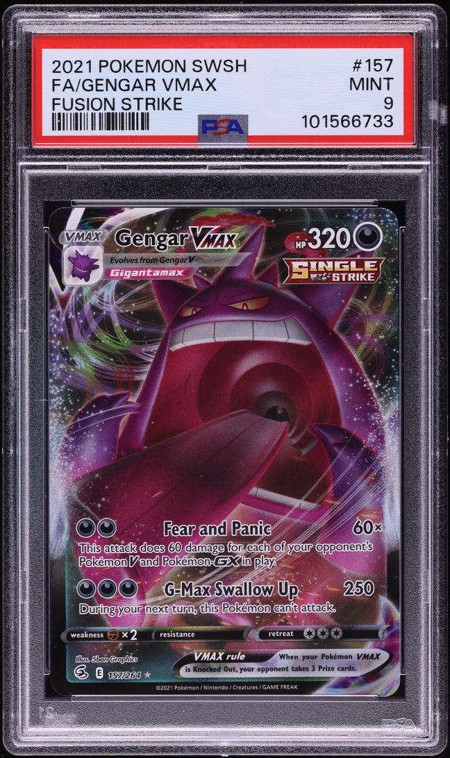 2021 Pokemon Sword & Shield Fusion Strike Full Art Gengar VMAX #157 PSA 9 MINT