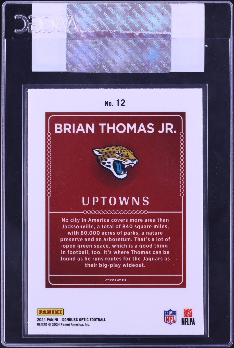 2024 Donruss Optic Uptowns Prizm Brian Thomas Jr. ROOKIE #12 CGC AUTH