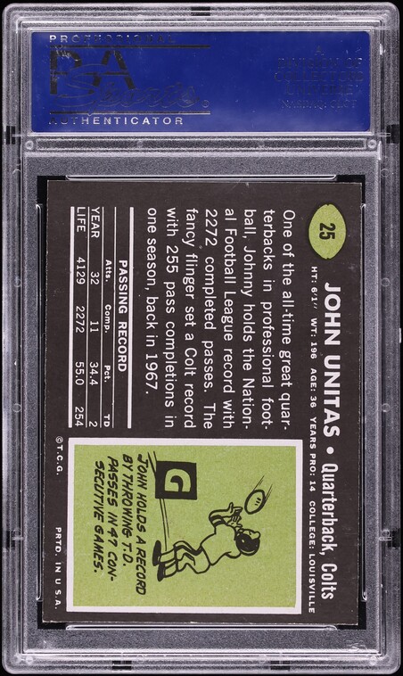 1969 Topps Football Johnny Unitas #25 PSA 9 MINT