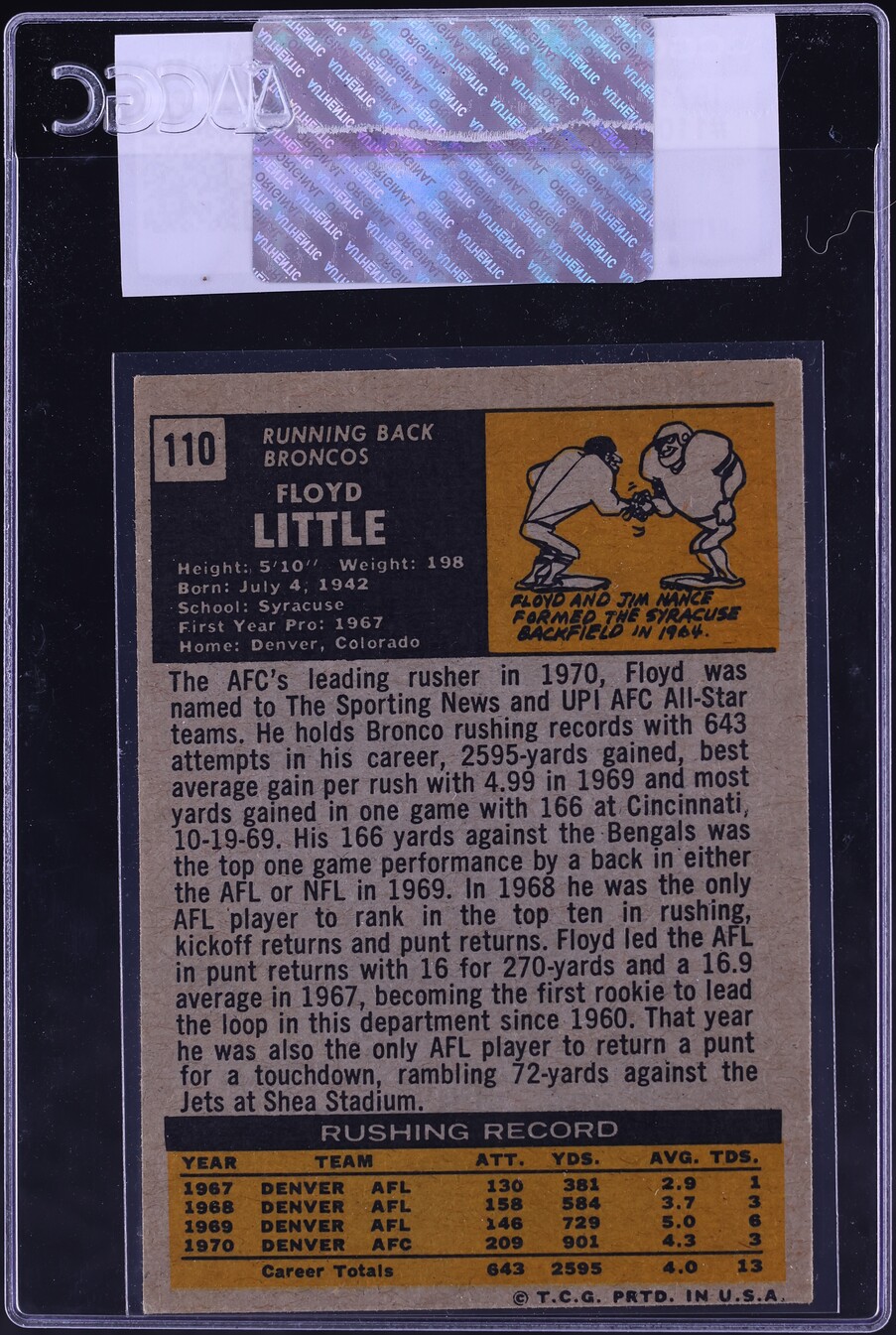 1971 Topps Football Floyd Little #110 CGC AUTH