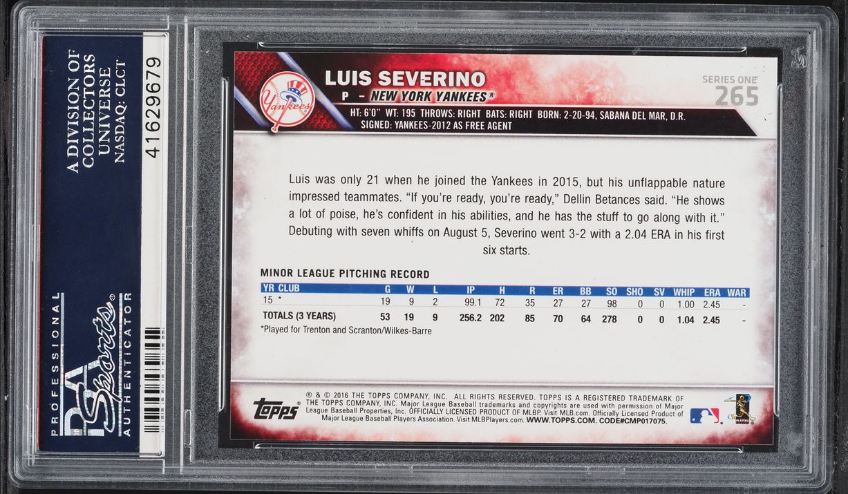 2016 Topps Luis Severino ROOKIE #265 PSA 10 GEM MINT