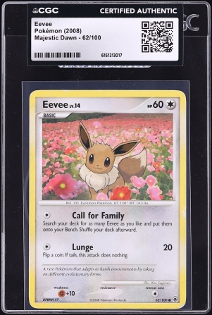 2008 Pokemon Diamond & Pearl Majestic Dawn Eevee #62 CGC AUTH