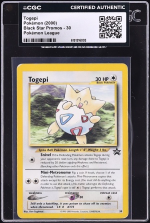 2000 Pokemon League Promo Togepi #30 CGC AUTH