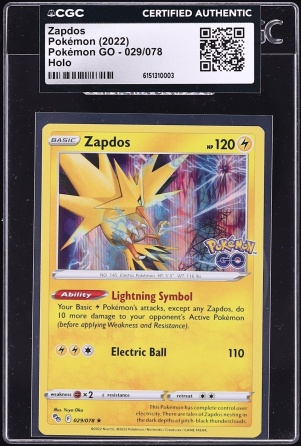 2022 Pokemon Sword & Shield Pokemon GO Holo Zapdos #29 CGC AUTH