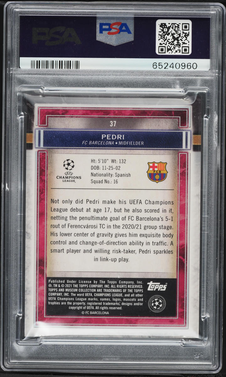 2020 Topps Museum Collection UEFA Sapphire Pedri ROOKIE /75 #37 PSA 10 GEM MINT