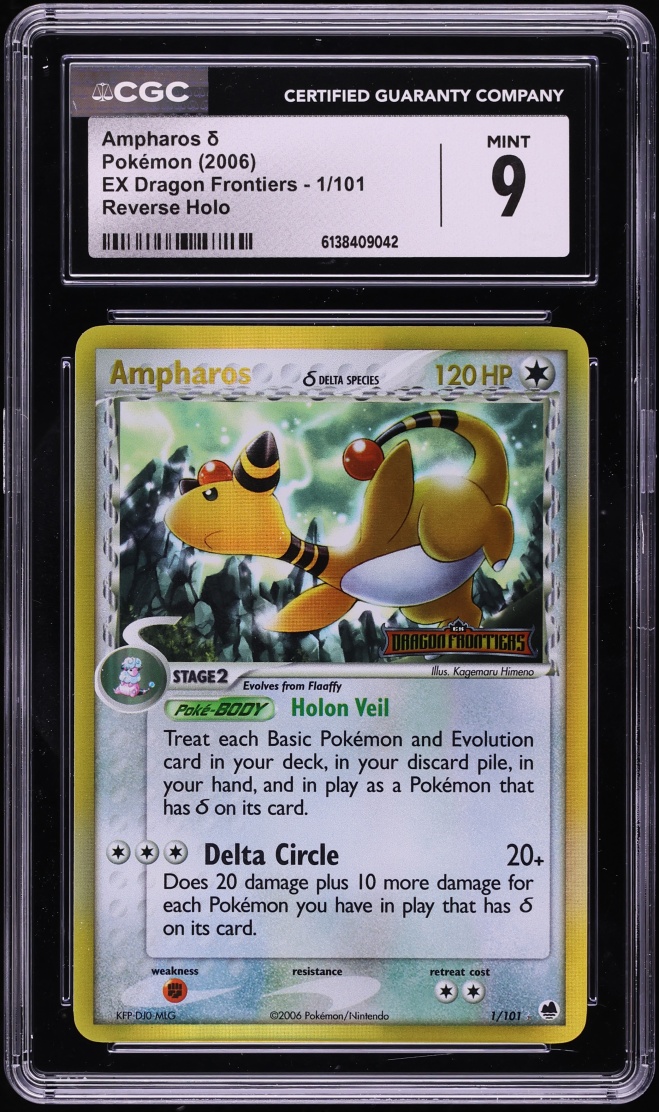 2006 Pokemon EX Dragon Frontiers Reverse Holo Ampharos #1 CGC 9 MINT