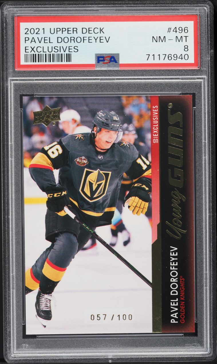 2021 Upper Deck Exclusives Young Guns Pavel Dorofeyev ROOKIE /100 #496 PSA 8