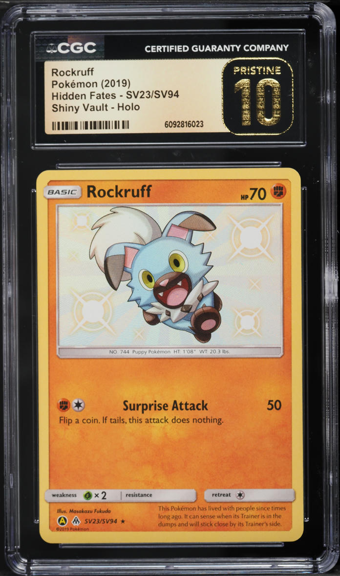 2019 Pokemon Sun & Moon Hidden Fates Vault Shiny Holo Rockruff #SV23 CGC 10 PRISTINE