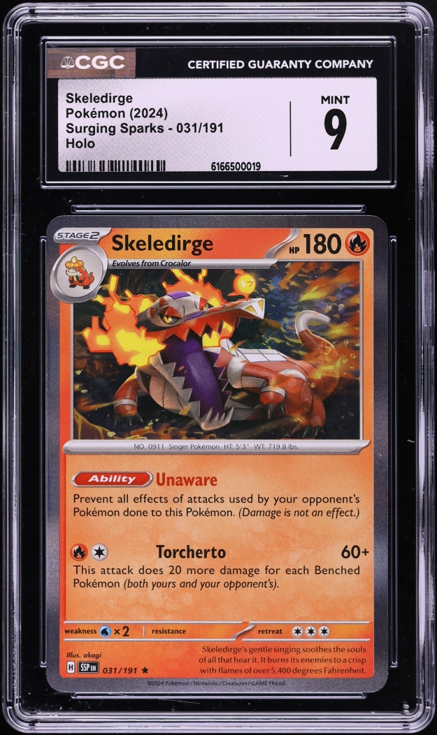2024 Pokemon Scarlet & Violet Surging Sparks Holo Skeledirge #31 CGC 9 MINT