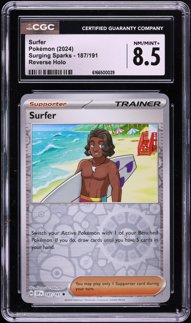 2024 Pokemon Scarlet & Violet Surging Sparks Reverse Holo Surfer #187 CGC 8.5 NM-MT+