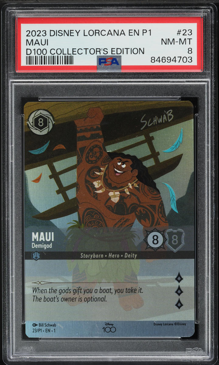 2023 Disney Lorcana Promo D100 Collector's Edition Maui #23 PSA 8 NM-MT