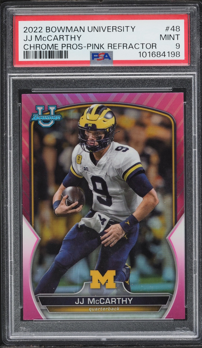 2022 Bowman Chrome University Pink Refractor JJ McCarthy ROOKIE #48 PSA 9 MINT