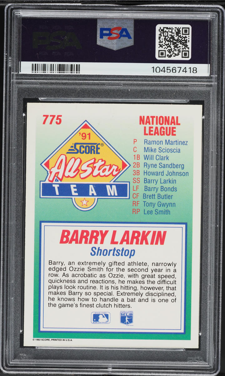 1992 Score Barry Larkin #775 PSA 9 MINT