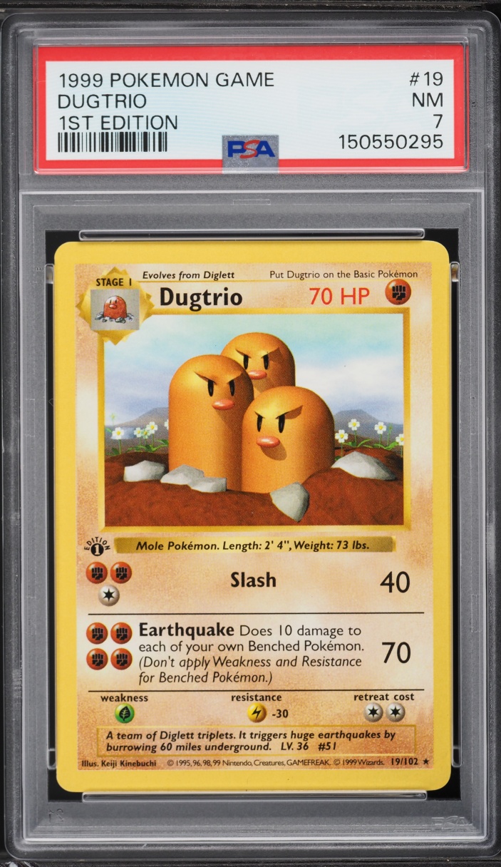 1999 Pokemon Base Set Shadowless 1st Edition Dugtrio #19 PSA 7 NRMT