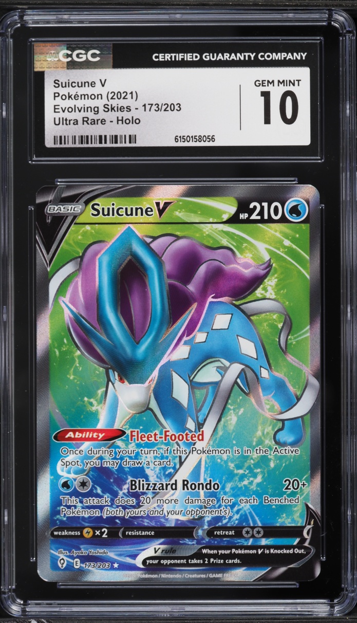 2021 Pokemon Sword & Shield Evolving Skies Full Art Suicune V #173 CGC 10 GEM MINT