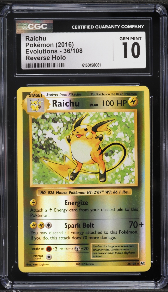 2016 Pokemon XY Evolutions Reverse Holo Raichu #36 CGC 10 GEM MINT