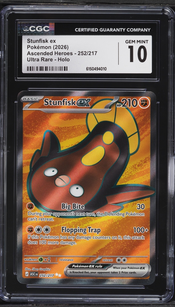 2026 Pokemon Mega Evolution Ascended Heroes Full Art Stunfisk Ex #252 CGC 10 GEM MINT