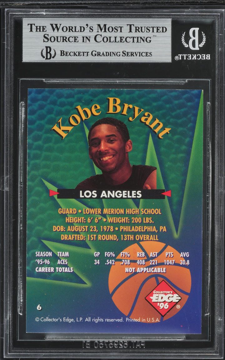 1996 Collector's Edge Kobe Bryant ROOKIE #6 BGS 8.5 NM-MT+