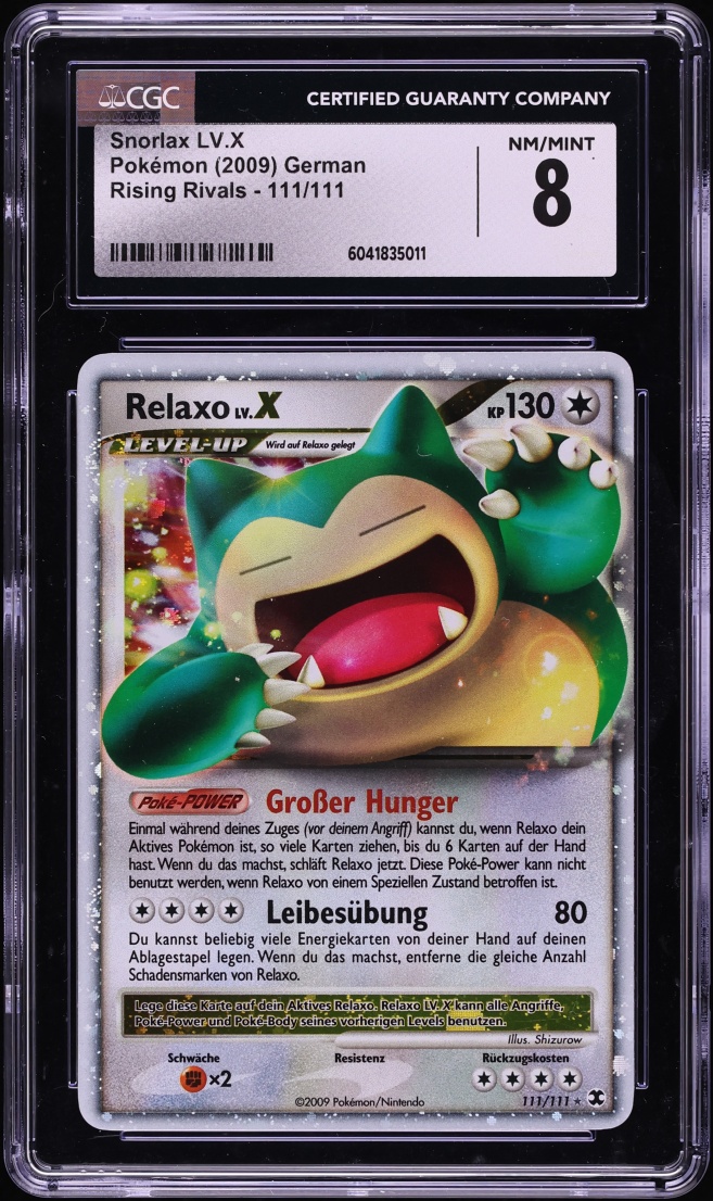 2009 Pokemon German Platinum Rising Rivals Holo Snorlax LV.X #111 CGC 8 NM-MT