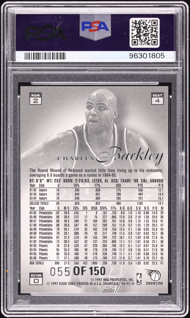 1996 Flair Showcase Legacy Collection Row 2 Charles Barkley /150 #4 PSA 8 NM-MT