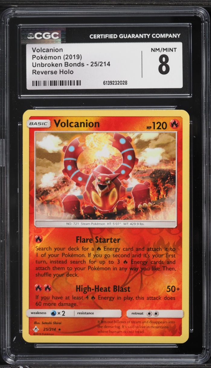 2019 Pokemon Sun & Moon Unbroken Bonds Reverse Holo Volcanion #25 CGC 8 NM-MT