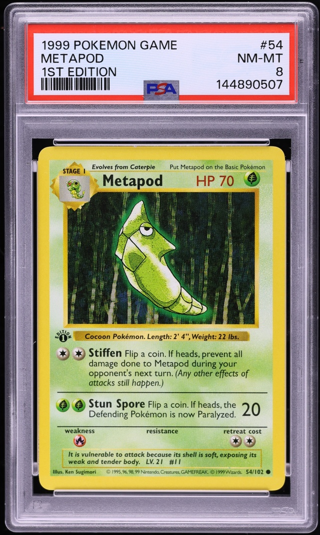1999 Pokemon Base Set Shadowless 1st Edition Metapod #54 PSA 8 NM-MT