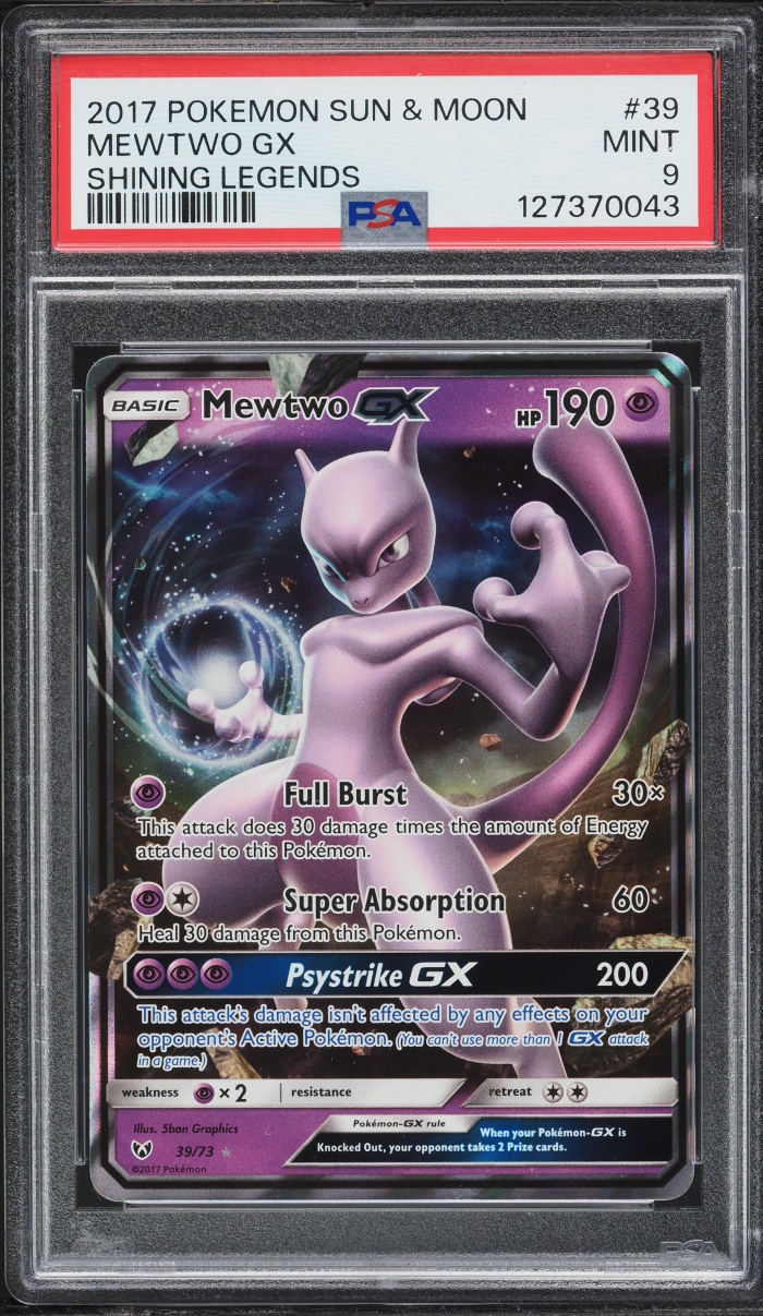 2017 Pokemon Sun & Moon Shining Legends Holo Mewtwo GX #39 PSA 9 MINT